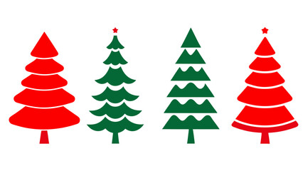 set of red and green christmas tree vector on tranparent background