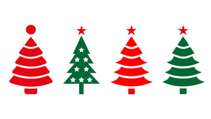 set of red and green christmas tree vector on tranparent background