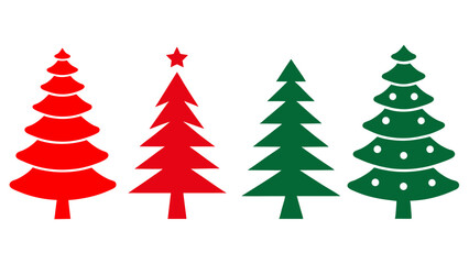 set of red and green christmas tree vector on tranparent background