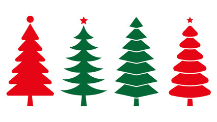 set of red and green christmas tree vector on tranparent background