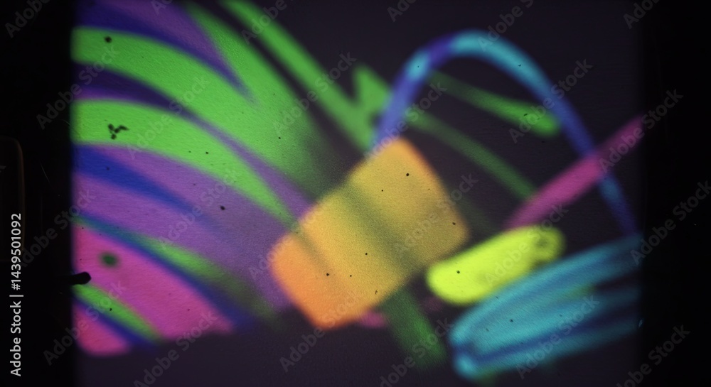 Poster a colorful painting of a rainbow with a green and yellow object in the middle