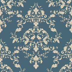 Ornamental leaf pattern on blue background.