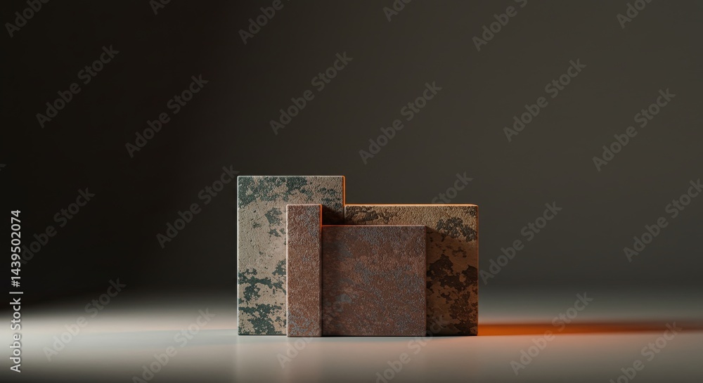 Poster Three stacked brown and gray blocks with a light shining on them