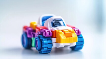 Fototapeta premium Colorful, modular toy car, perfect for imaginative play. Features vibrant colors and intricate design
