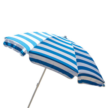 Blue Striped Beach Umbrella Stock Photo