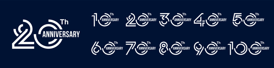 Obraz premium collection anniversary 10 to 100 year logo designs. abstract number for celebration event, wedding, greeting card, and invitation, vector illustration
