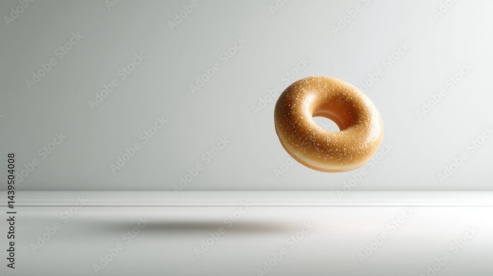 Aufkleber Donut Floating Above Clean White Surface With Soft Shadows Creating a Minimalist Style