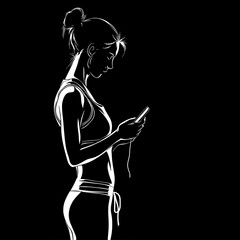 Fototapeta premium Black and White Silhouette or Line Art Illustration of Man or Woman Handing Mobile Phone - Communication Concept