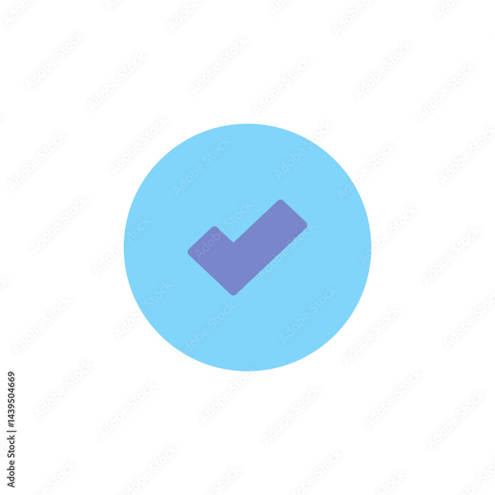 Poster blue checkmark icon in a circle representing approval and confirmation for internet marketing and se