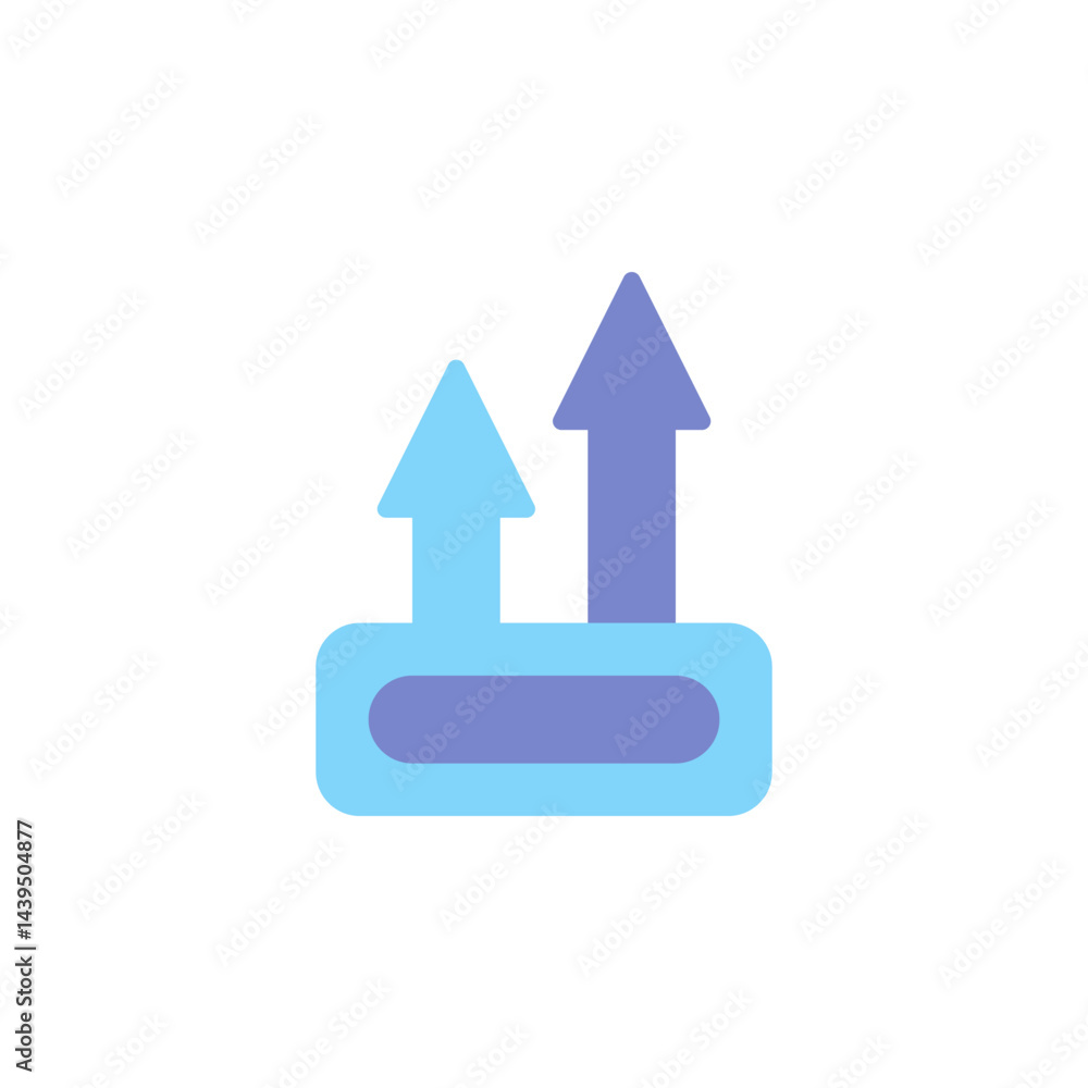 Poster stylized icon representing growth and progress in seo and internet marketing with upward arrows and 