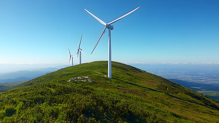 Wind turbines on a mountain top generating renewable energy for a sustainable future


