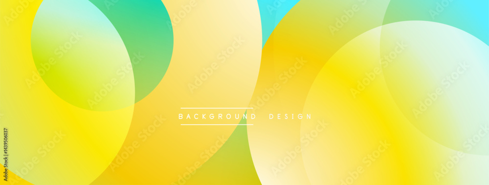 Poster abstract vibrant circles overlap. yellow, green, blue hues create smooth gradients. modern design el