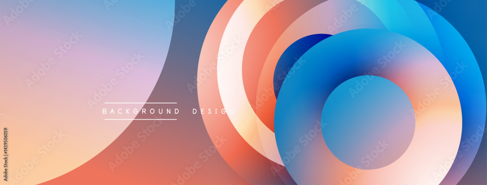 Aufkleber Abstract layers create dynamic visual flow. Soft gradients blend blues, oranges, pinks. Modern design evokes movement, depth.