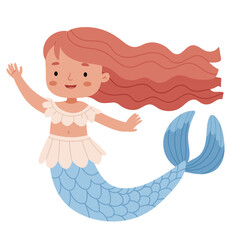 Cute mermaid with long pink hair..Cute underwater fairy princess.Children's character.