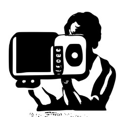 Black and White Silhouette or Line Art Illustration of Man or Woman Handing Mobile Phone - Communication Concept