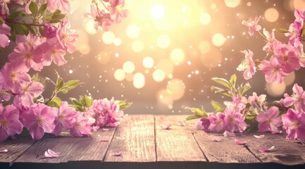 Spring blossoms on rustic wooden planks