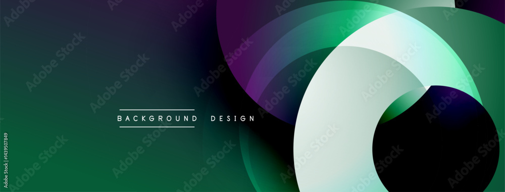 Poster Abstract layers create dynamic visual flow. Dark greens, purples, white blend seamlessly. Modern design element for backgrounds.