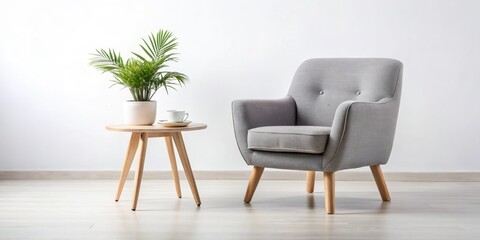Double Exposure: Grey Armchair, Wooden Legs, Plant, Side Table - Surreal Interior Design Photography