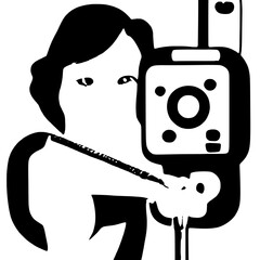 Black and White Silhouette or Line Art Illustration of Man or Woman Handing Mobile Phone - Communication Concept