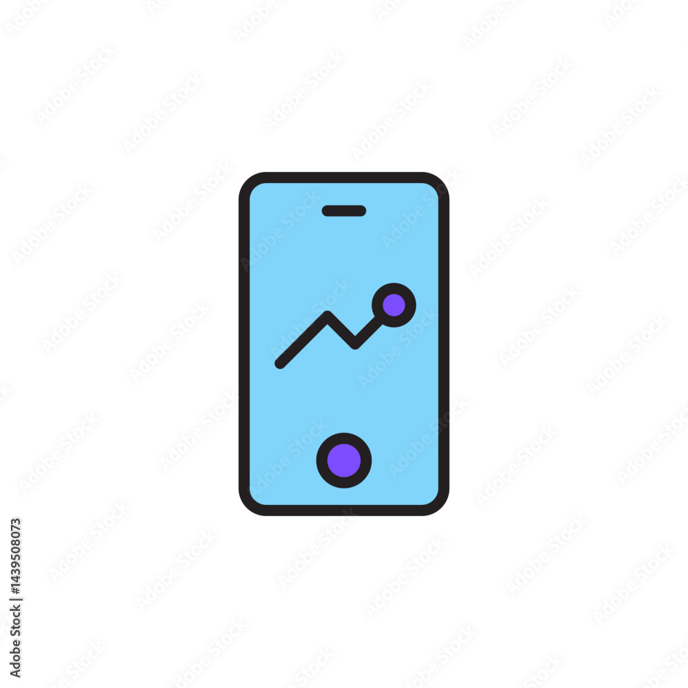 Aufkleber smartphone icon displaying data growth graphic representing internet marketing strategy and performa