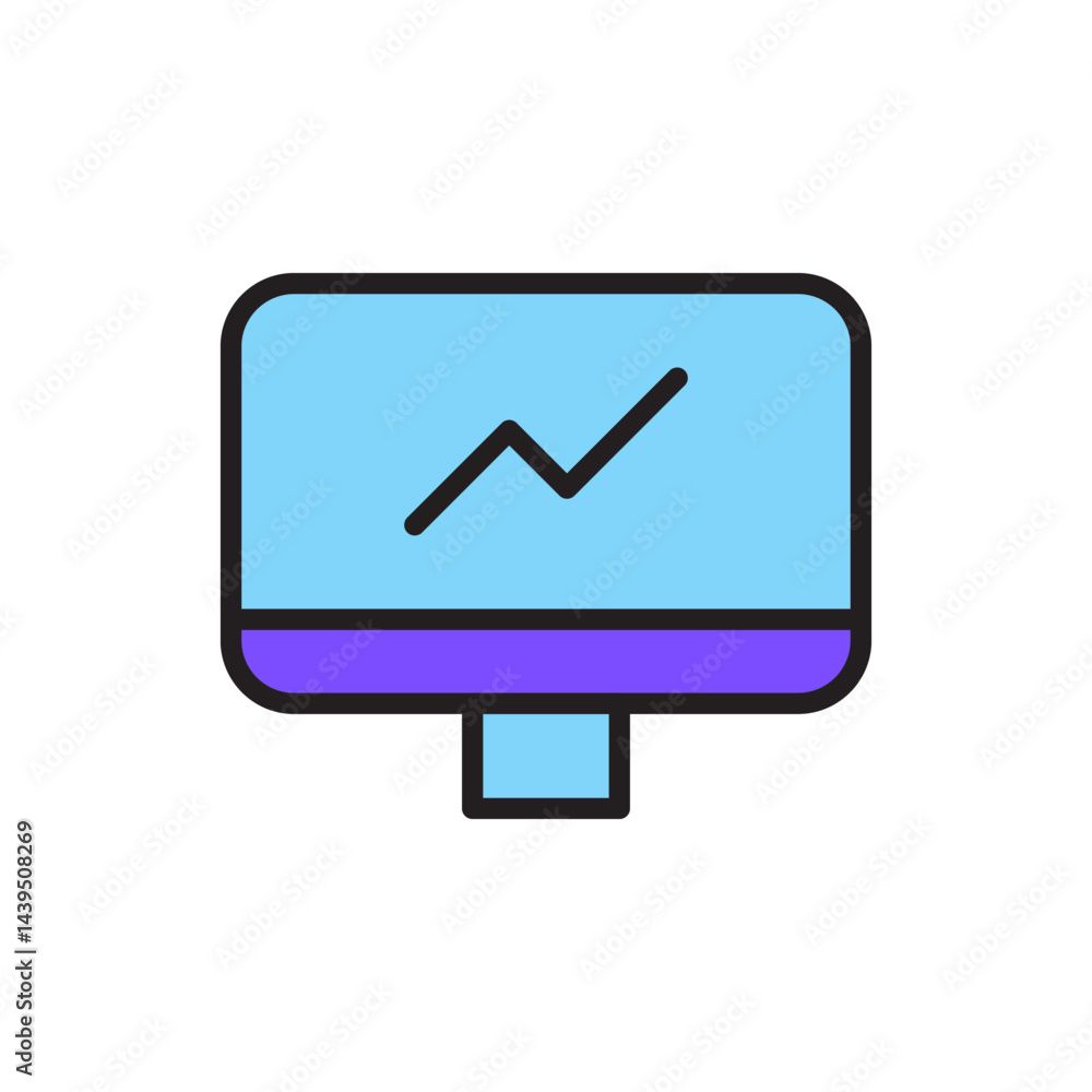 Poster modern icon of computer monitor displaying data analytics and growth trends for effective digital ma