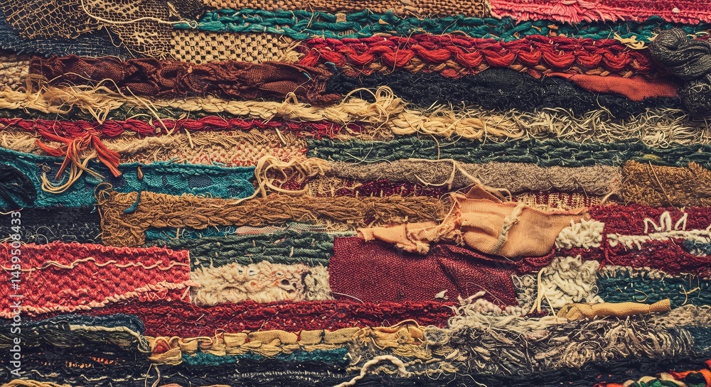 Poster a colorful patchwork quilt with many different colors and textures