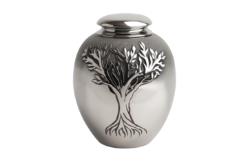 Durable Stainless Steel Memorial Urn Isolated On White Background.