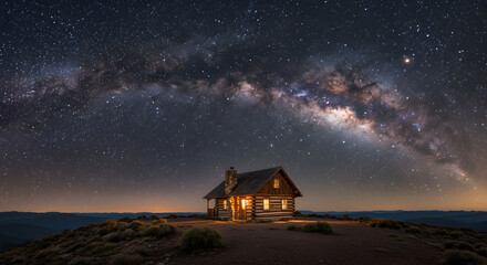 Secluded Cabin Under a Majestic Milky Way Galaxy Full of Stars