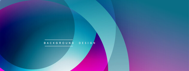 Abstract colorful circles overlap. Gradient shades create modern visual effect. Design feels dynamic, smooth, vibrant.