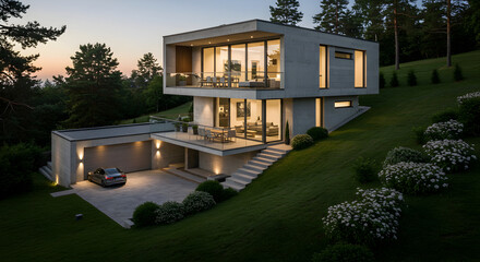 Modern Home Architecture With Sustainable And Ecological Design On A Hill