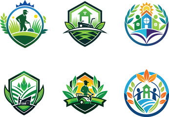 Obraz premium Lawn Care and Gardening Logo Set Landscaping and Eco-Friendly Badges.