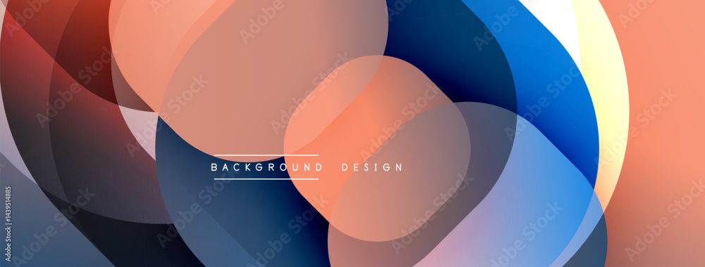 Poster Abstract design features overlapping circles, gradients. Warm, cool colors blend creating dynamic visual effect. Modern aesthetic.