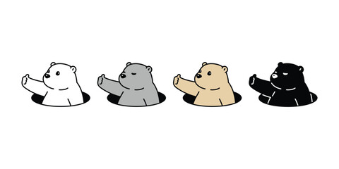 Bear polar icon vector thumbs up teddy pet hole cartoon character logo symbol illustration clip art isolated