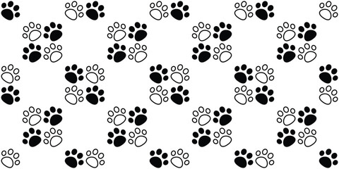 dog paw seamless pattern cat footprint pet vector puppy kitten cartoon doodle gift wrapping paper repeat wallpaper tile background checked scarf isolated illustration design
