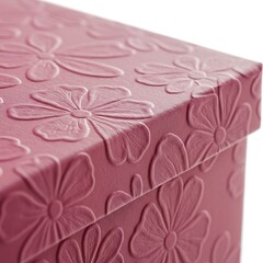 Close up texture of Mother's Day box floral embossed patterns, isolated on white background