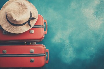 Vintage suitcases and hat