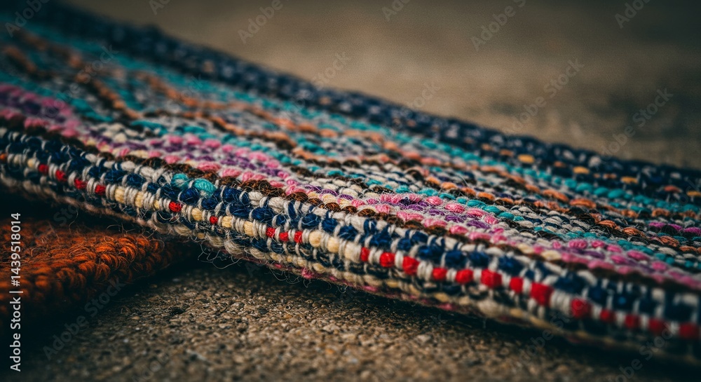 Aufkleber a colorful blanket with a striped pattern is laying on the ground