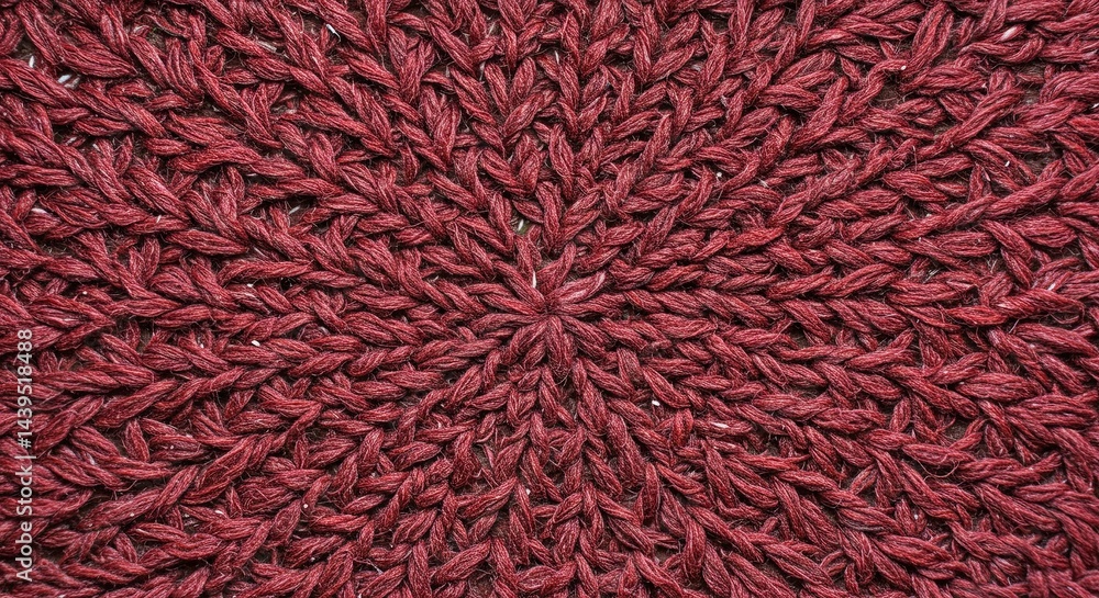 Poster A close up of a red knitted fabric with a pattern of loops and knots