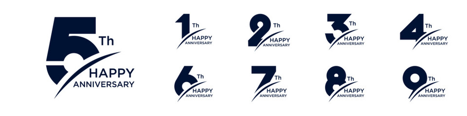 collection anniversary 1 to 9 year logo designs. abstract number for celebration event, wedding, greeting card, and invitation, vector illustration © gemilang