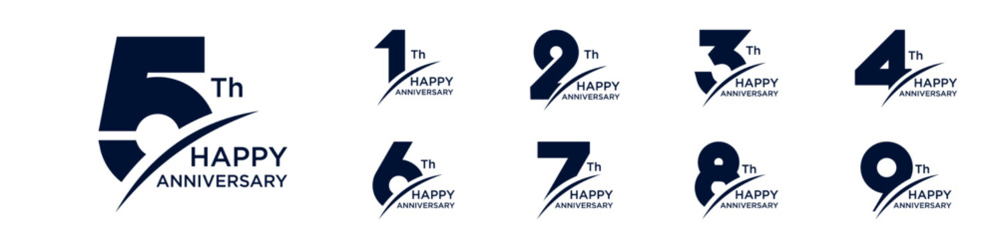 collection anniversary 1 to 9 year logo designs. abstract number for celebration event, wedding, greeting card, and invitation, vector illustration