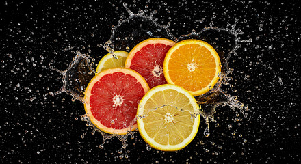 Sliced Citrus Fruit with Water Splash