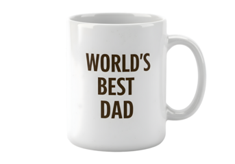World's Best Dad printed on white coffee mug isolated on transparent background