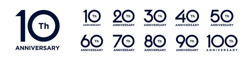 collection anniversary 10 to 100 year logo designs. abstract number for celebration event, wedding, greeting card, and invitation, vector illustration