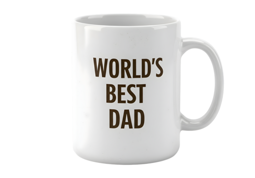 World's Best Dad printed on white coffee mug isolated on transparent background - Powered by Adobe