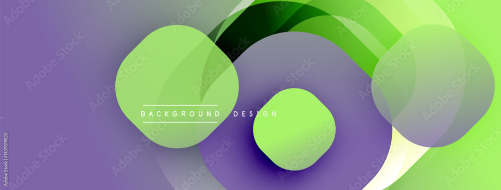 Aufkleber Abstract design features overlapping circles, gradients. Purple, green hues create modern visual effect. Smooth transitions present dynamic composition.