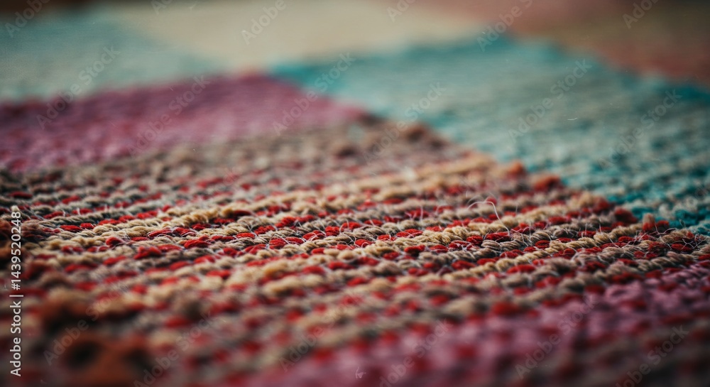 Poster a colorful patchwork quilt with a red stripe