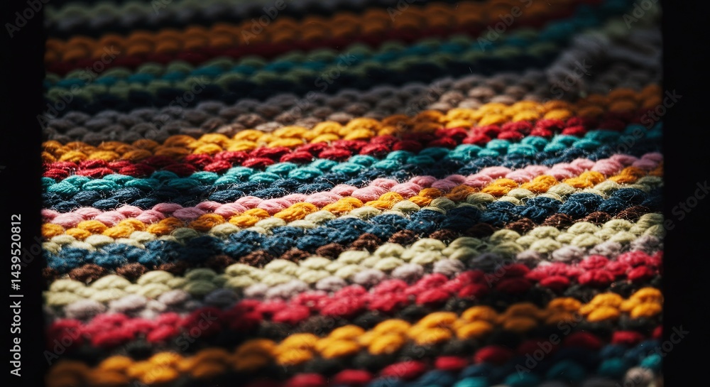 Poster A colorful blanket with a pattern of stripes and squares