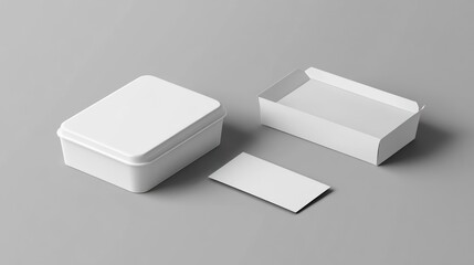 White box, packaging, card, mockup, gray background, product display