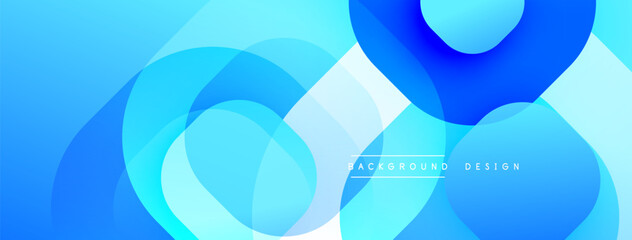 Abstract blue shapes overlap, creating dynamic visual effect. Smooth gradients suggest depth, modern design aesthetic.