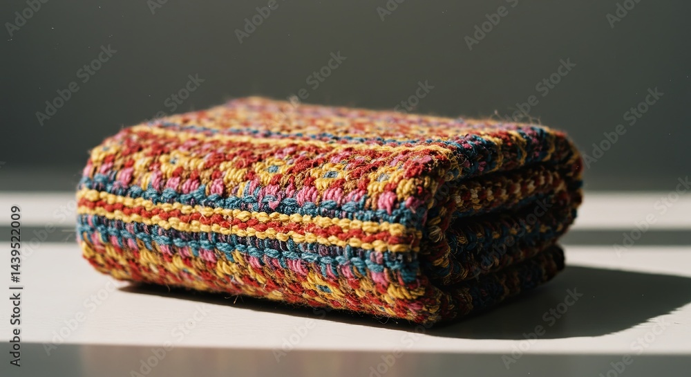 Aufkleber A colorful blanket with a pattern of stripes and squares